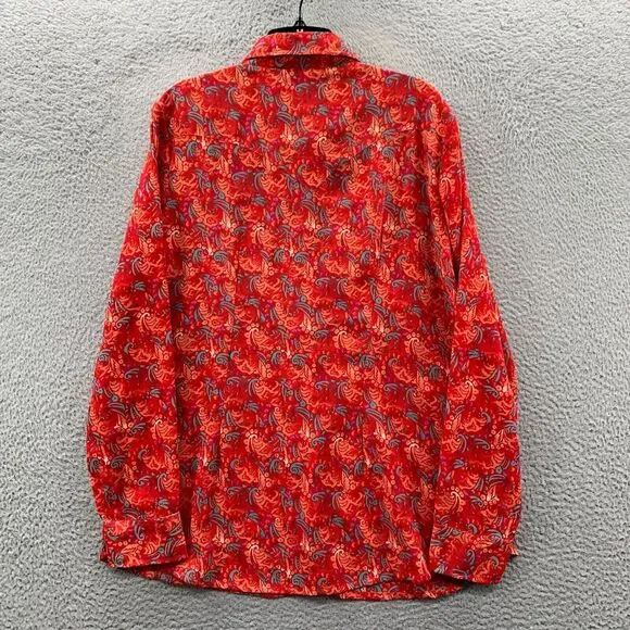 WRANGLER Shirt Womens Large Button Up Blouse Top Floral Sheer Red - Picture 2 of 7